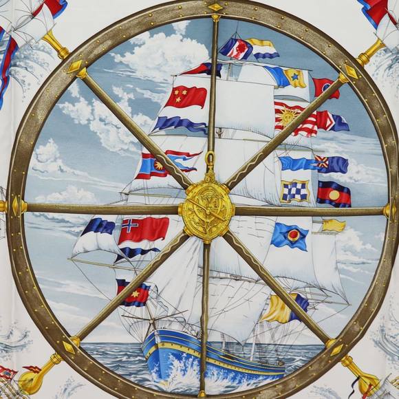 HERMES Carre 90 Scarf ""VIVE LE VENT"" Silk Red Auth fm3436 - Picture 6 of 14